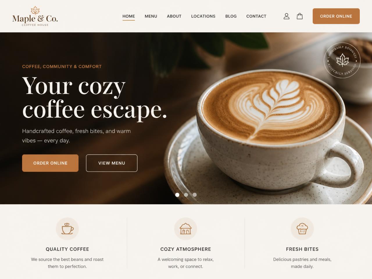 Cafe concept website design by Justin's Web Design